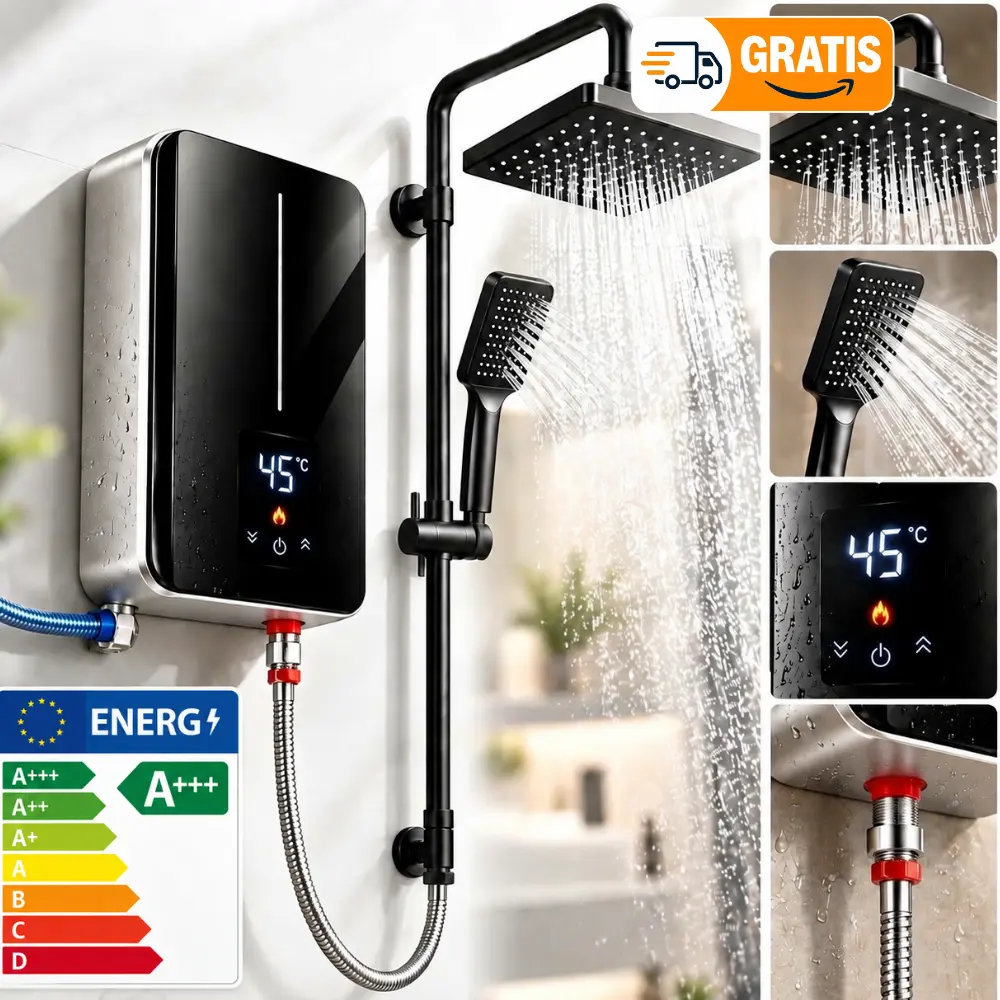 ThermoPulse mit gratis schwarzem Premium-Duschkopf-Set: Regendusche, Handbrause, Schlauch und Zubehör
